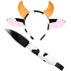 Cow accessory set with cow horn headband and matching tail for western and animal costumes