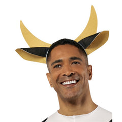 Cow Furry Onesie Adult Costume, black and white cow onesie, largish, with horns on headband.
