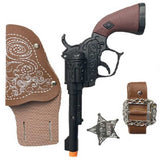Cowboy Black Gun Set, plastic gun 18-20 cm, holster, belt and badge.