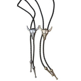 Bolo tie with bull skull design on a white background