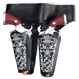 Cowboy costume toy gun set with black and white holsters and belt for Western dress-up