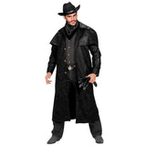 Adult black cowboy duster coat for western and wild west costumes