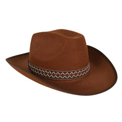 Brown cowboy hat with woven band, adult size costume accessory for western themes