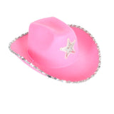 Cowboy Hat with Sequin Rim and Star, light pink.