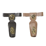 Black and brown cowboy pistol holsters with decals