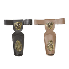 Black and brown cowboy pistol holsters with decals