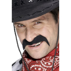 Black cowboy-style self-adhesive moustache – novelty costume accessory