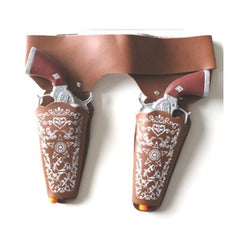 Brown cowgirl double holster set with two toy pistols and adjustable belt