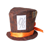 Brown Crazy Hatter Hat with orange ribbon and 10/6 label – Wonderland costume accessory