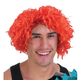 Front view of crazy red wig with wild tousled styling