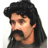 Black mullet wig and moustache set – 80s novelty costume accessory