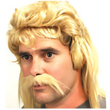 Blonde mullet wig and moustache set – retro 80s costume accessory