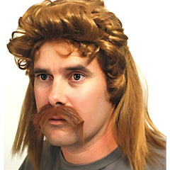 Creep Mullet & Mo wig set in ginger with stick-on moustache – 80s party accessory