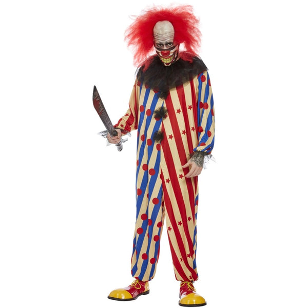 Creepy clown adult costume red and blue