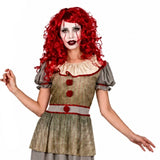 Women's creepy clown costume dress with horror clown design