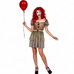 Ladies creepy clown dress costume with spooky clown styling
