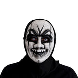 Creepy smile hooded Halloween mask with black eye detail and attached hood
