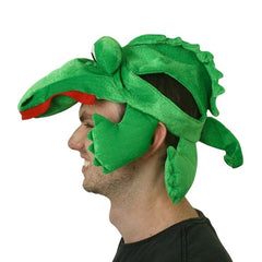Adult crocodile novelty hat costume accessory in green polyester