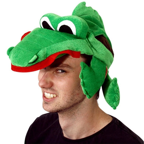 Adult crocodile novelty hat costume accessory in green polyester