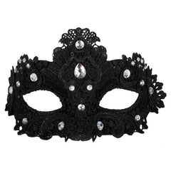 Crystal black Lace Eye Mask with clear diamantes ribbons to tie