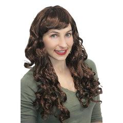 Curly Glamour Wig with Fringe – Brown curly costume wig