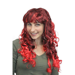 Curly Glamour Wig with Fringe – Red curly costume wig