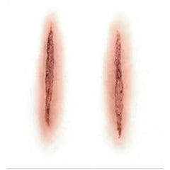 Cutter 3D FX Transfer with two deep cut wounds by Tinsley Transfers. Latex-free realistic Halloween prosthetic.