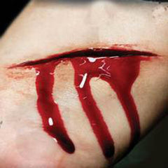 Cutter 3D FX Transfer with two deep cut wounds by Tinsley Transfers. Latex-free realistic Halloween prosthetic.