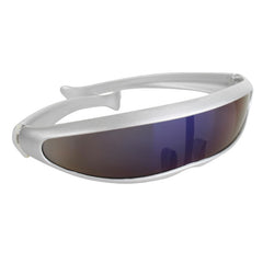 Cyclops silver sunglasses in wrap around style with dark lenses.