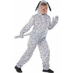 Dalmatian Children's Costume, jumpsuit with attached hood featuring ears and tail.