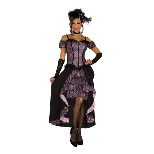 Adult Dance Hall Mistress purple cabaret costume front view