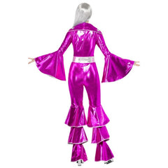 1970s Dancing Dream disco costume with shiny jumpsuit, star belt, and silver cord