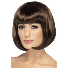 Dark brown short bob wig with fringe, chin length