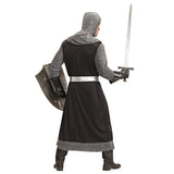 Back view of the dark crusader costume, long robe hood and belt