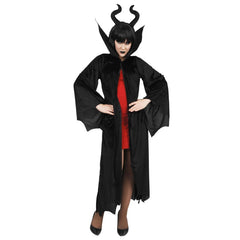 Adult Dark Queen costume with black velvet robe and horned headband – perfect for Halloween or fairy tale villain cosplay