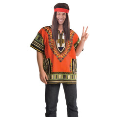 Orange dashiki hippie shirt with colourful pattern – Dr Toms