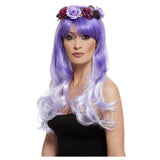 Day of the Dead Purple Glam Wig, lighter at the tips and darker at the roots.