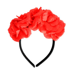 Adult Day of the Dead Rose Headband – red faux roses, flexible, lightweight, fits most adults and teens, ideal for Halloween, Día de los Muertos, festivals, and cosplay