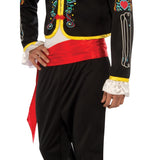 Day of the Dead Senor Muerto Adult Costume red cummerbund and detail on jacket