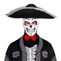 Day of the Dead Skull Mask with Black and Red Detailing – Front View