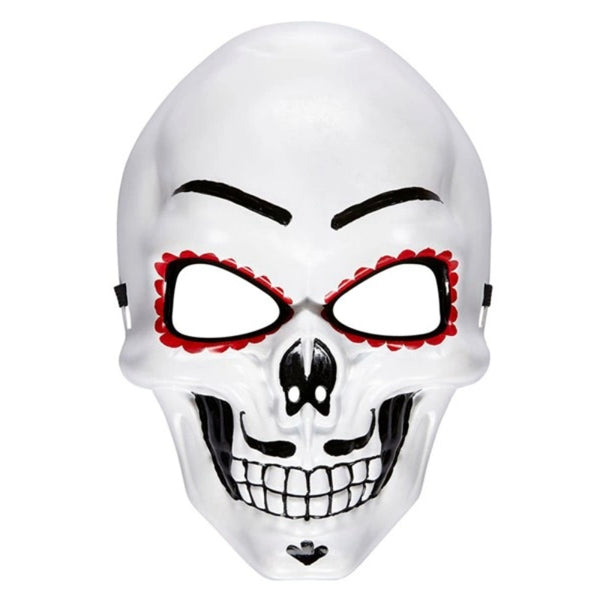 Day of the Dead Skull Mask with Black and Red Detailing – Front View