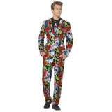 Day of the Dead Stand Out Suit, Multi-Coloured  jacket, pants and tie.