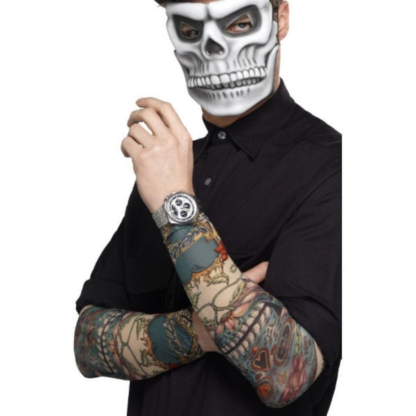 day of the dead tattoo sleeves skull design fake tattoo costume accessory