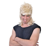 Dazza mullet wig in blonde, unruly at the top and straight at the back.