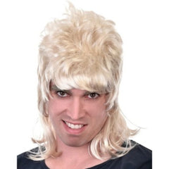 Dazza blonde mullet costume wig with short shaggy top and long back