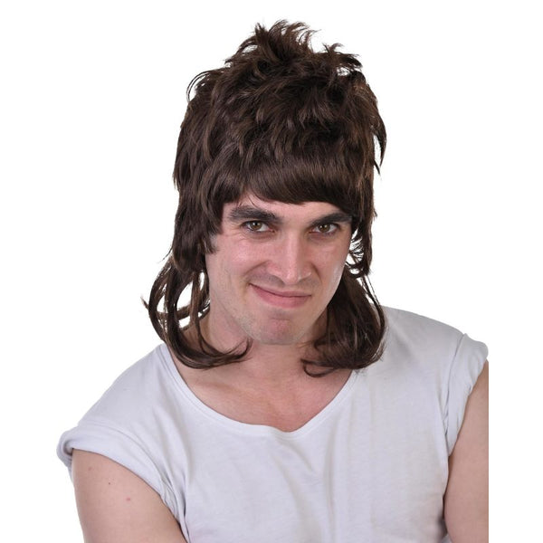 Brown mullet wig with short top and long back