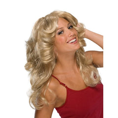 Deja Vu 1970's Blonde Wig, long flick fringe and soft waves.