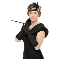Deluxe 20s Accessories Kit - Black & Gold headdredd, black gloves, black stole.
