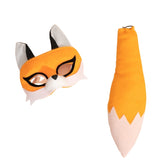 Fox mask and tail set on a white background