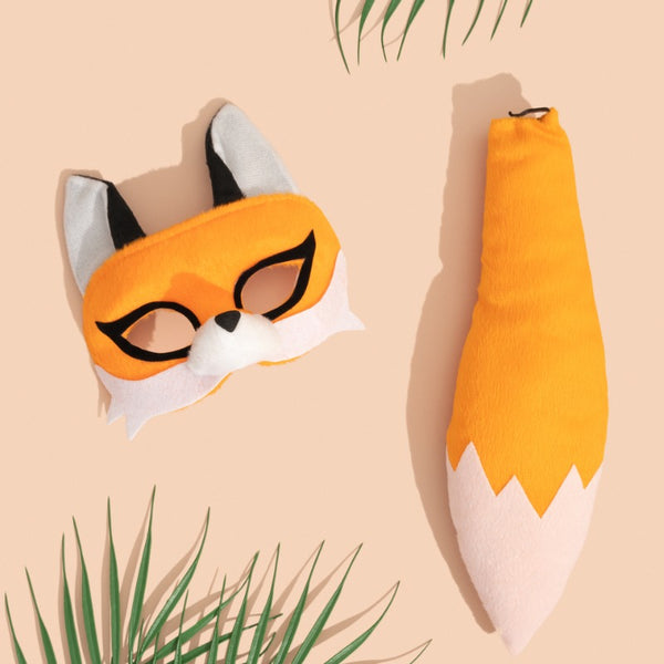 Deluxe Animal Set - Fox mask with ears and whiskers and plush tail.